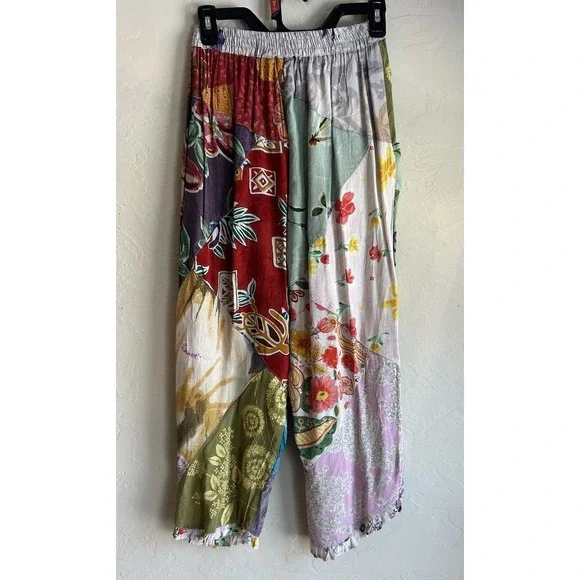 Sacred Threads Patchwork Pull On Baggy Wide Leg Cropped Pants S Boho Festival - Picture 2 of 8
